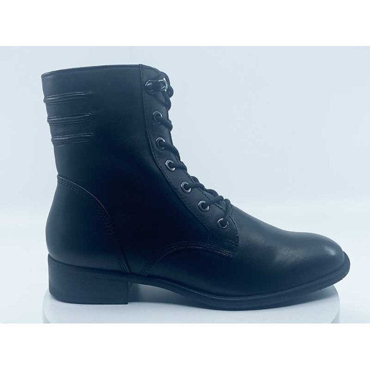 Boots femmes lacets Scarlet-04 Noir Cuir