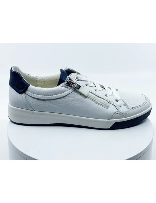 Sneakers 34423 Blanc Cassée Marine cuir