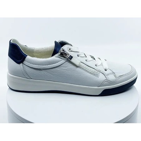 Sneakers 34423 Blanc Cassée Marine cuir