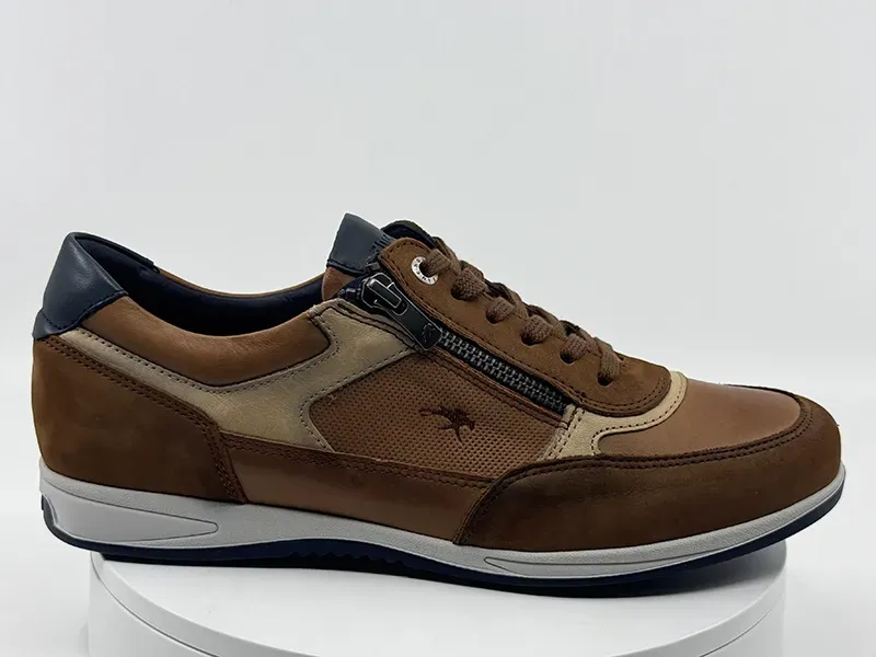 Sneakers F1288 marron bleu cuir nubuck - FLUCHOS