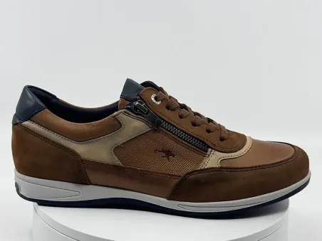 Sneakers F1288 marron bleu cuir nubuck - FLUCHOS